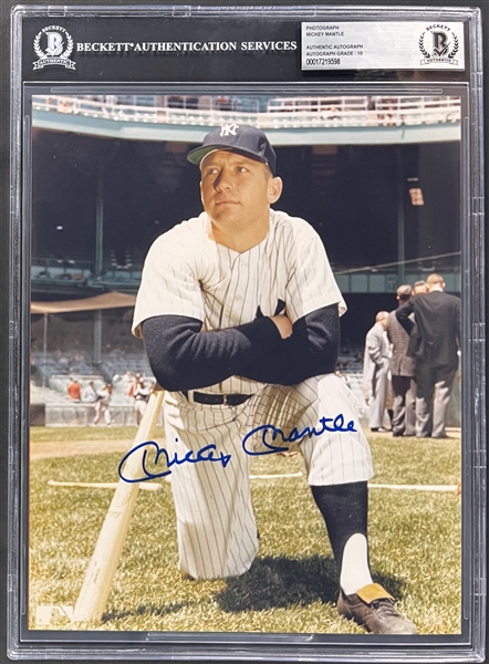 Mickey Mantle Signed 8x10 Photo  (Encapsulated GEM MINT 10 Beckett Authentic)