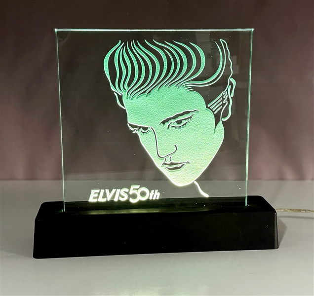 RARE 1984 "Elvis 50th" RCA Record Store Light Up Etched Glass Display from Joan Deary - Promoting <em>A Golden Celebration</em>