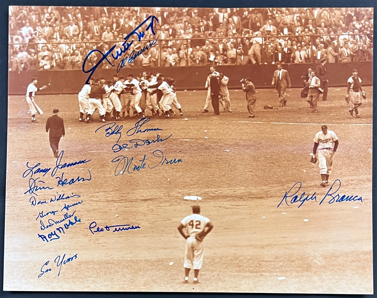 "Shot Heard Round the World" Signed 11x14 Photo (14 Sigs.) Incl. Willie Mays, Leo Durocher Bobby Thompson, Ralph Branca and Others (Beckett Authentic)