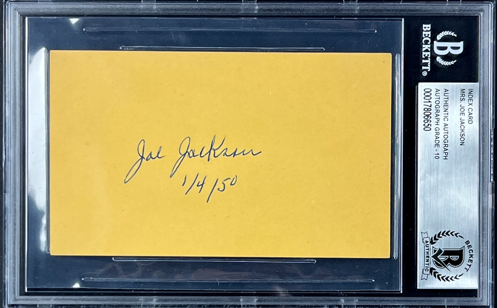Mrs. Joe Jackson Signed Index Card - GEM MINT 10 Signature (Encapsulated Beckett Authentic)