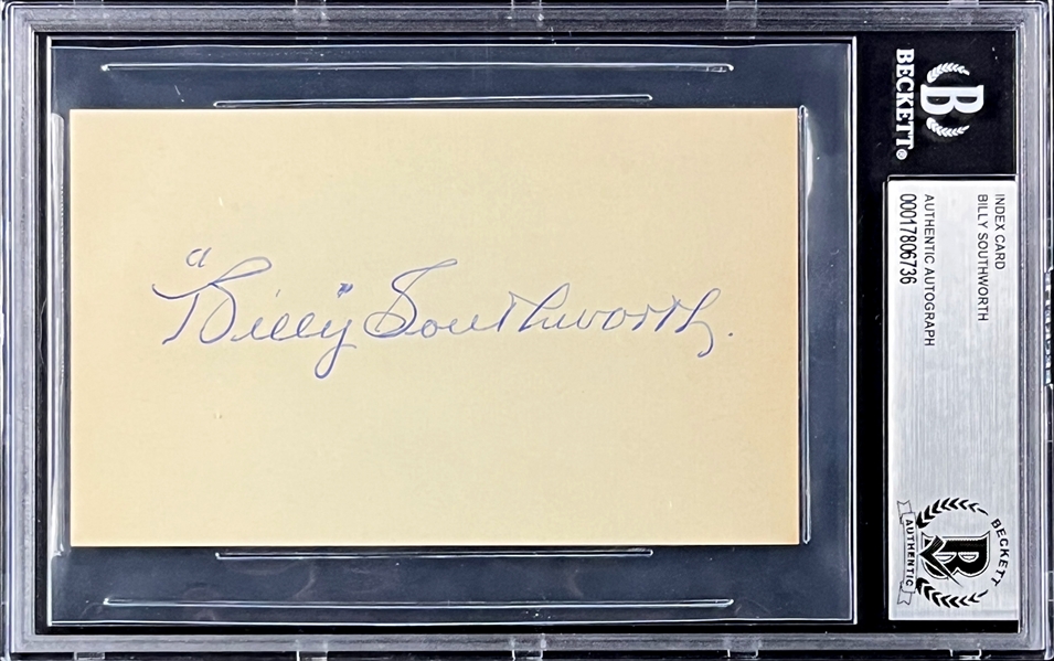 Billy Southworth Signed Index  (Encapsulated Beckett Authentic)