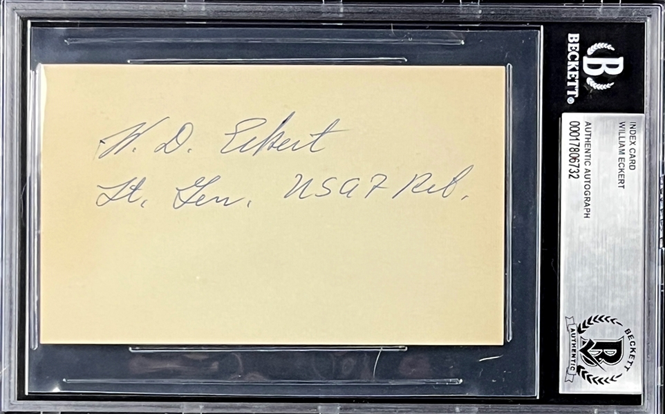 William Eckert Signed Index Card  (Encapsulated Beckett Authentic)