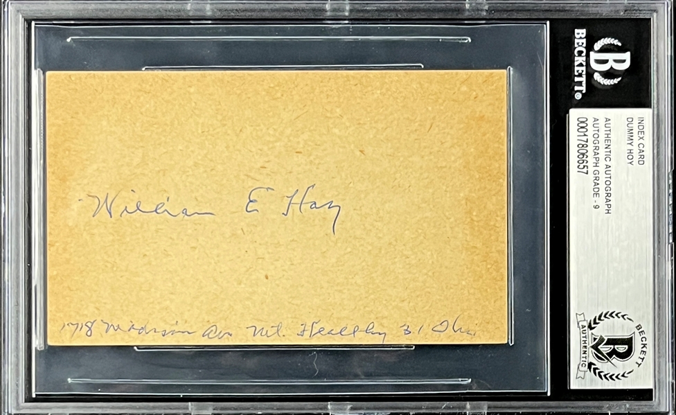 Dummy Hoy Signed Index Card - MINT 9 Signature (Encapsulated Beckett Authentic)