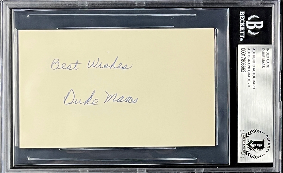 Duke Maas Signed Index Card - MINT 9 Signature (Encapsulated Beckett Authentic)