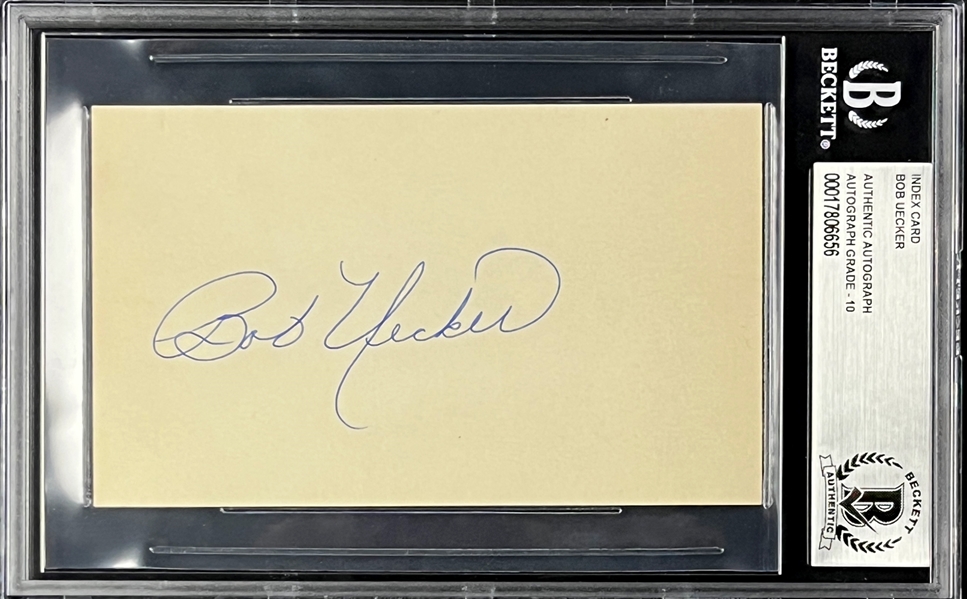 Bob Uecker Signed Index Card - GEM MINT 10 Signature (Encapsulated Beckett Authentic)