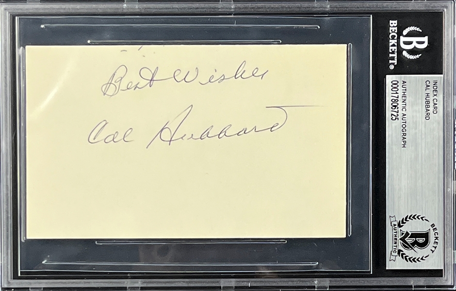 Cal Hubbard Signed Index Card(Encapsulated Beckett Authentic)