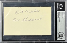 Cal Hubbard Signed Index Card(Encapsulated Beckett Authentic)