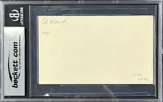 Cal Hubbard Signed Index Card(Encapsulated Beckett Authentic)