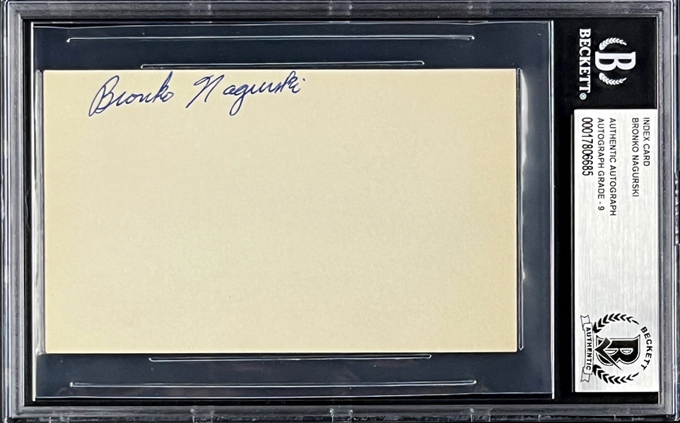 Bronko Nagurski Signed Index Card - MINT 9 Signature (Encapsulated Beckett Authentic)