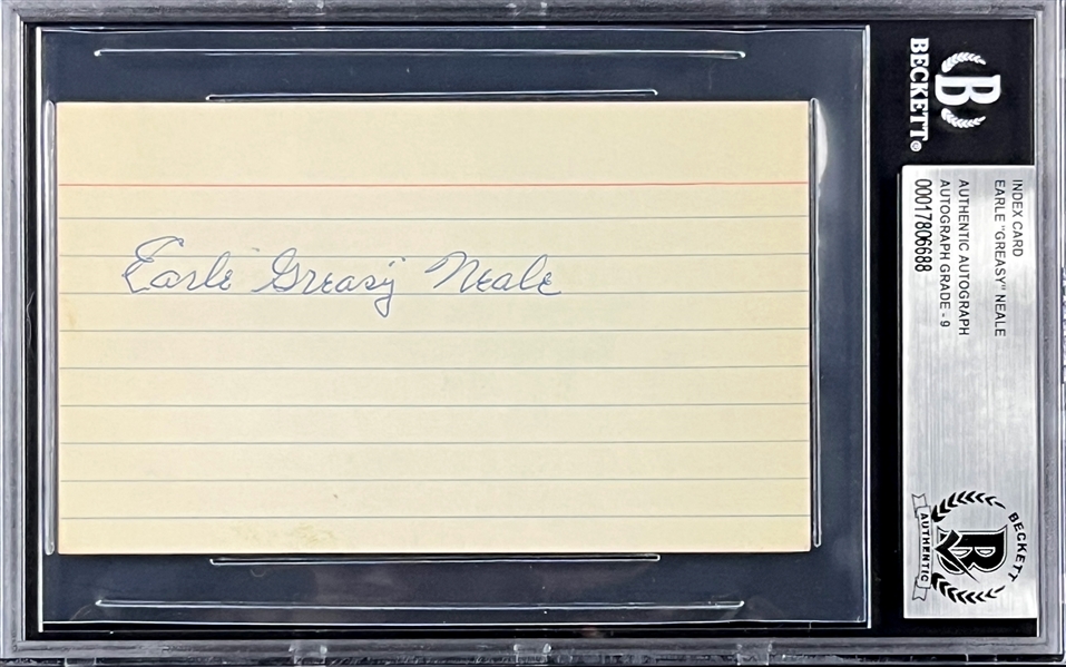 Greasy Neale Signed Index Card - MINT 9 Signature (Encapsulated Beckett Authentic)