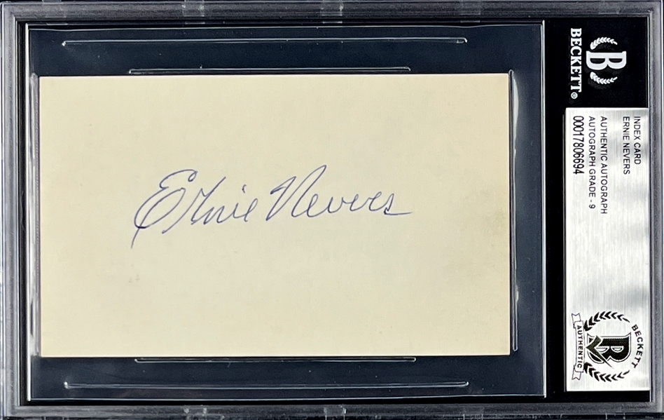Ernie Nevers Signed Index Card - MINT 9 Signature (Encapsulated Beckett Authentic)