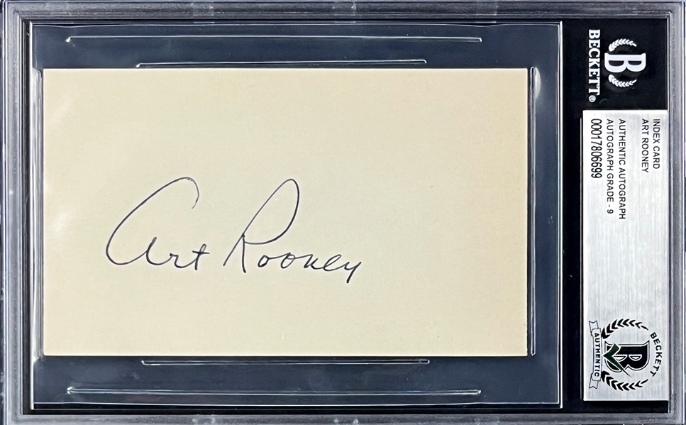 Art Rooney Signed Index Card - MINT 9 Signature (Encapsulated Beckett Authentic)