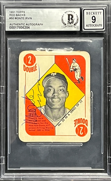Monte Irvin Signed 1951 Topps Red Back #50 - MINT 9 Signature (Encapsulated Beckett Authentic)