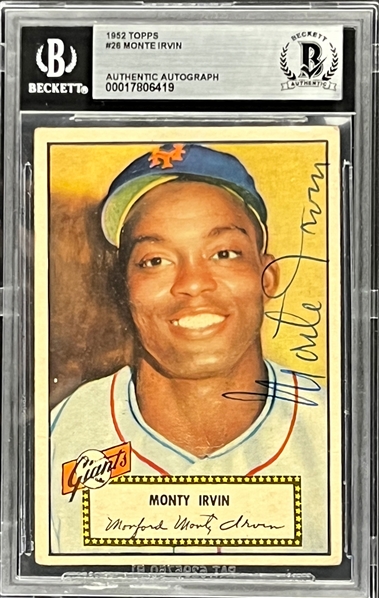 Monte Irvin Signed 1952 Topps #26 (Red Back) (Encapsulated Beckett Authentic)