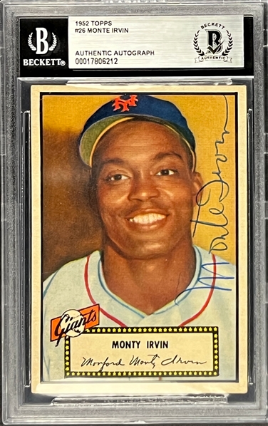 Monte Irvin Signed 1952 Topps #26 (Black Back) (Encapsulated Beckett Authentic)