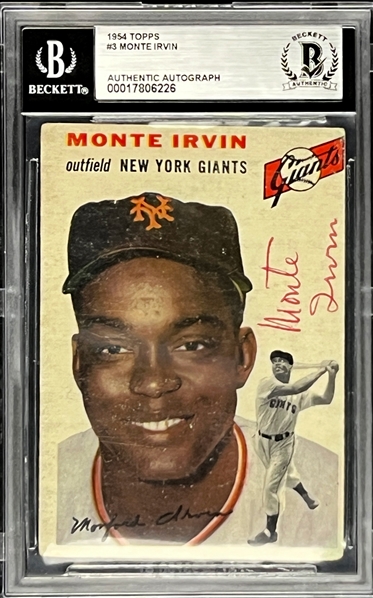 Monte Irvin Signed 1954 Topps #3 Monte Irvin (Encapsulated Beckett Authentic)