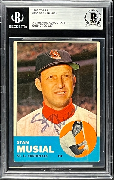 Stan Musial Signed 1963 Topps #250 (Encapsulated Beckett Authentic)