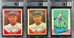 Waite Hoyt Signed 1960/1961 Fleer Trio All Graded GEM MINT 10 or MINT 9 Signature (Encapsulated Beckett Authentic)