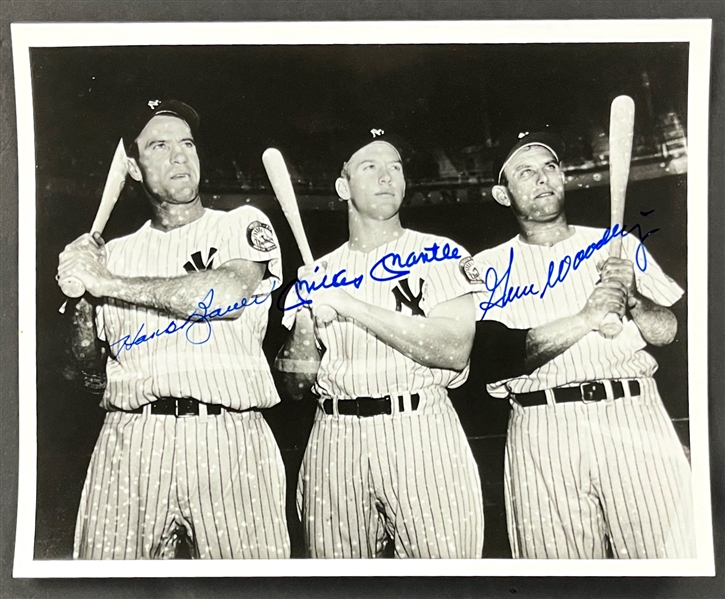 Mickey Mantle, Hank Bauer and Gene Woodling Signed 8x10 Photo (Beckett Authentic)