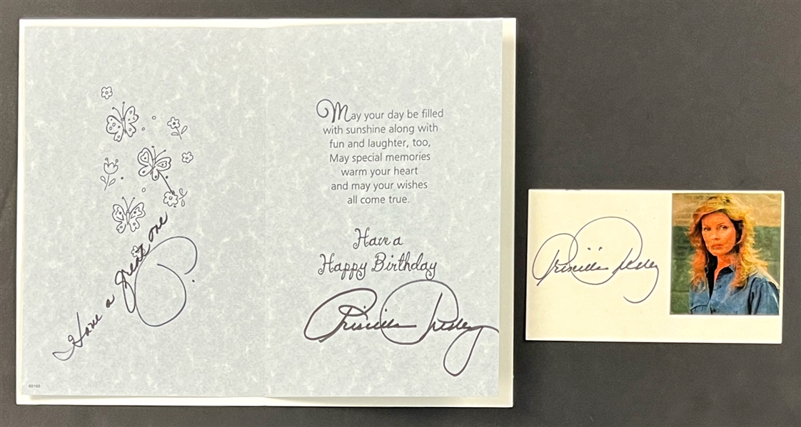Priscilla Presley Signed Birthday Card and Index Card (2)  (Beckett Authentic)