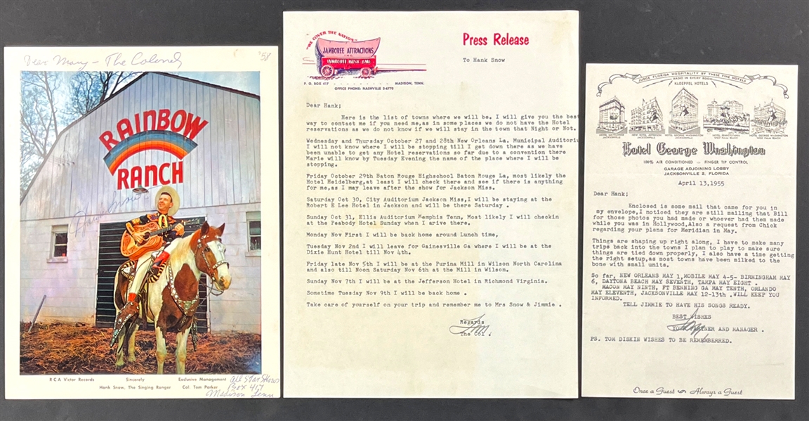 1950s Colonel Parker and Hank Snow Signed Items (3) (Beckett Authentic)