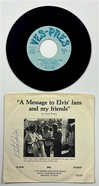 Vester Presley signed 45 RPM Single "A Message to Elvis Fans and My Friends" (Beckett Authentic)