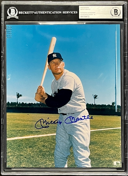 Mickey Mantle Signed 8x10 Photo (Encapsulated GEM MINT 10 Beckett Authentic)