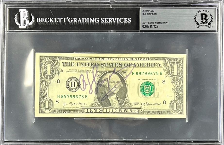 O.J. Simpson Signed $1 Dollar Bill (Beckett Encapsulated)