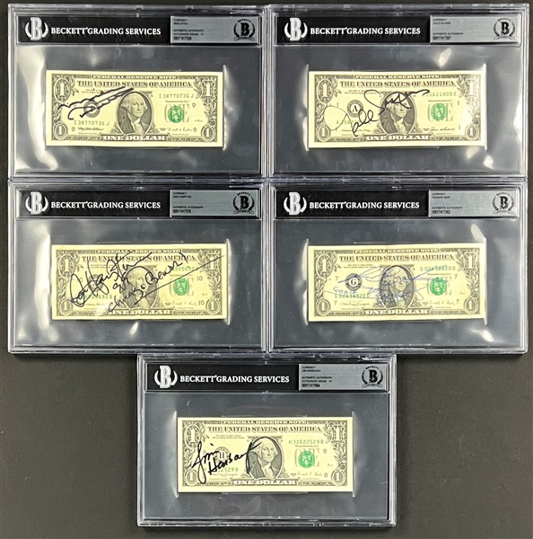 Chicago Bears Greats Signed $1 Dollar Bills (5) Incl. Ditka and Sayers (Beckett Encapsulated)