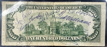 Elvis Presley Signed $100 Dollar Bill Also Signed by Ted Williams, Stan Musial, Casey Stengel and Others (Beckett Encapsulated)