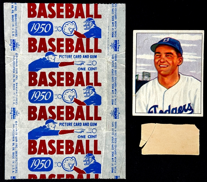 1950 Bowman 1-Cent Wrapper Plus #76 Rex Barney and Gum from the Pack