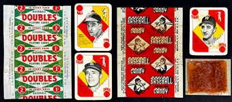 1951 Topps Blue Back 1-Cent Wrappers (2) Incl. Tougher Red Variation - Plus Cards and Caramel from one Pack