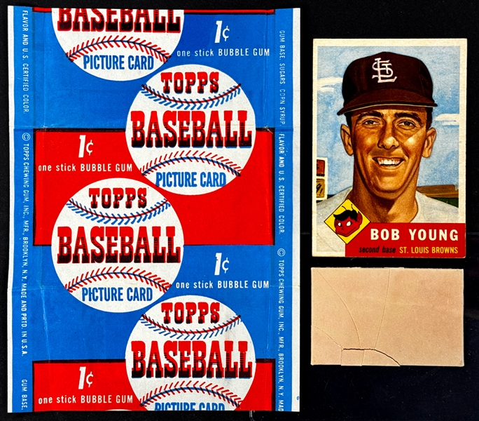 1953 Topps 1-Cent Wrapper UNDATED Plus #160 Bob Young and Gum from the Pack