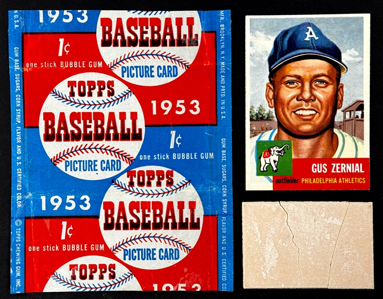 1953 Topps 1-Cent Wrapper DATED Plus #42 Gus Zernial and Gum from the Pack