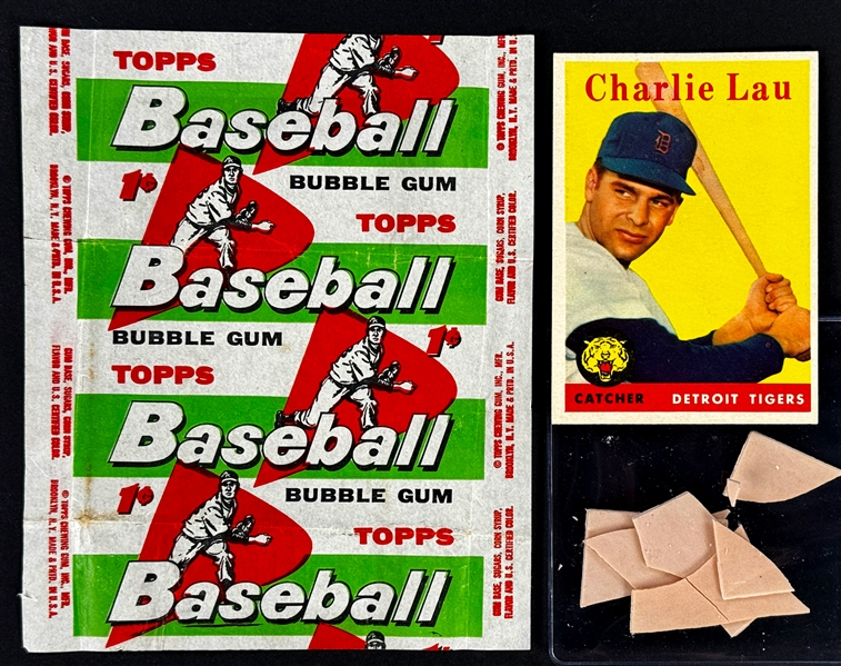 1958 Topps 1-Cent Wrapper Trio (3) Plus Cards and Gum from the Packs