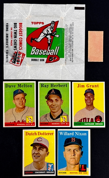 1958 Topps 5-Cent Wrapper Plus 5 Cards and Gum from the Pack