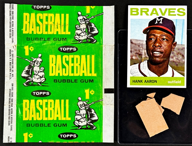 1964 Topps 1-Cent Wrappers (2) Both Versions Plus #300 Hank Aaron and #14 Dodgers Rookies and Gum from Each Pack