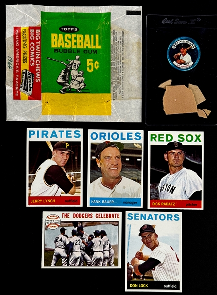 1964 Topps 5-Cent Wrappers (2) Plus 10 Cards, Two 64 Topps Coins and Gum from Each Pack