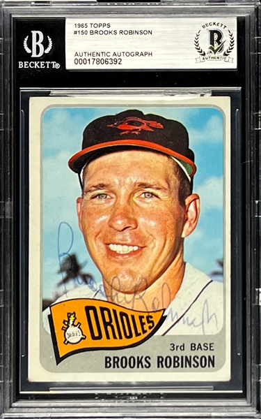 1965 Topps #150 Brooks Robinson Signed Card (Encapsulated Beckett Authentic)