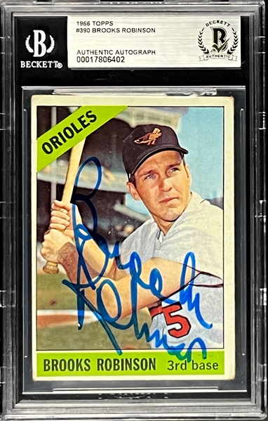 1966 Topps #390 Brooks Robinson Signed Card (Encapsulated Beckett Authentic)