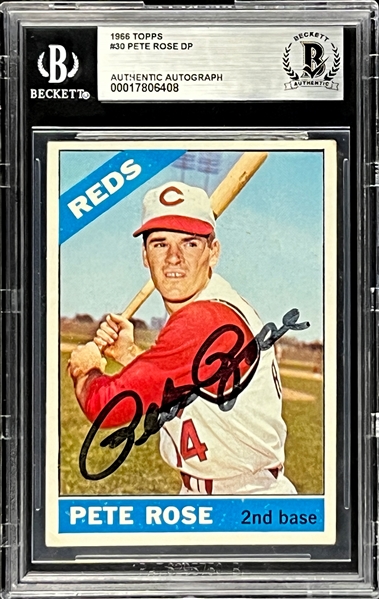 1966 Topps #30 Pete Rose Signed Card (Encapsulated Beckett Authentic)
