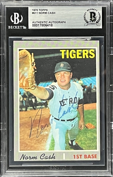 1970 Topps #611 Norm Cash Signed Card (Encapsulated Beckett Authentic)
