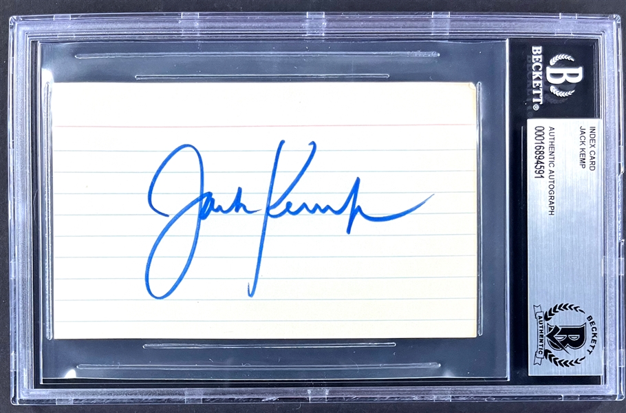 Jack Kemp Signed Index Card  (Encapsulated Beckett Authentic)