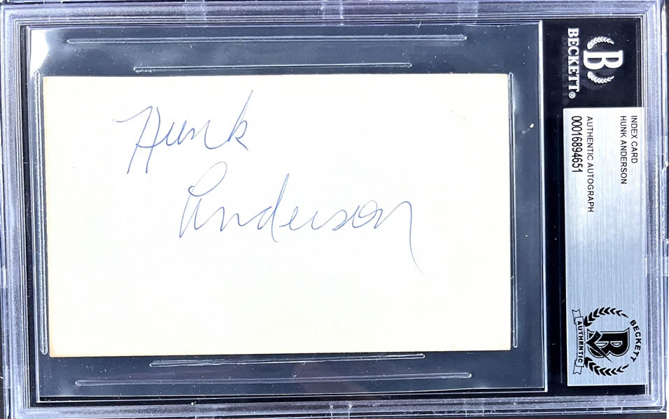 Hunk Anderson Signed Index Card  (Encapsulated Beckett Authentic)