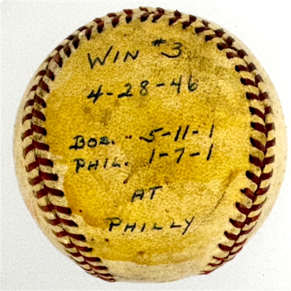 1946 Mickey Harris Win #3 ("4-28-46") Game Used Baseball - From his 17-Win Season