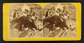 1874 General George Armstrong Custer Stereoview Card - "Our First Grizzly-Killed by General Custer"