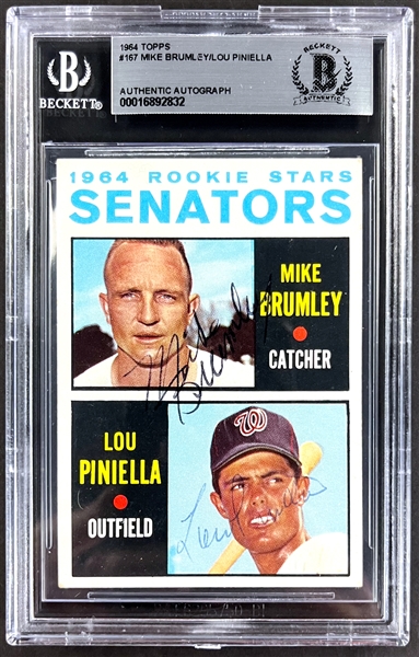 1964 Topps #167 Lou Piniella and Mike Brumley Signed Card (Encapsulated Beckett Authentic)