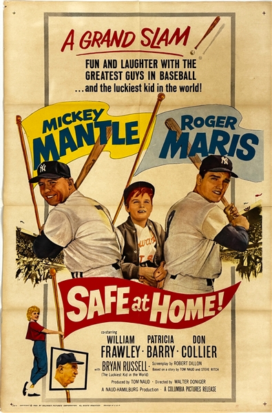 1962 <em>Safe at Home</em> One Sheet Movie Poster - Mickey Mantle and Roger Maris