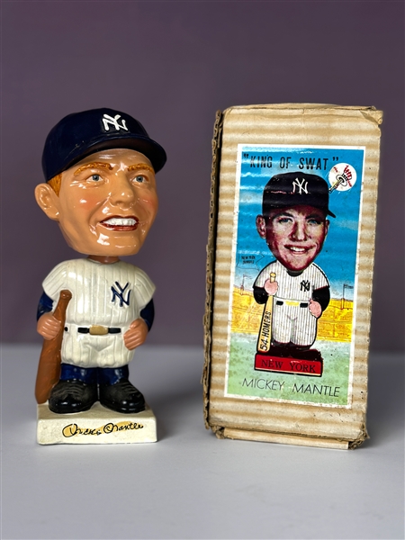 1961-63 Mickey Mantle White Base Bobblehead with Original Box