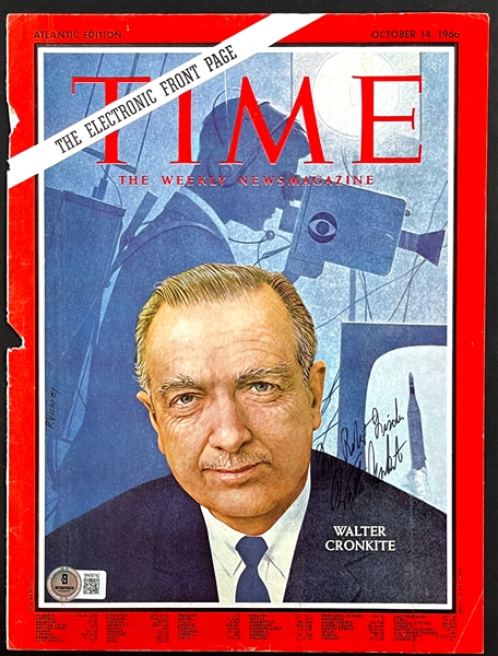 Walter Kronkite Signed 1966 <em>Time</em> Magazine Cover (Beckett Authentic)